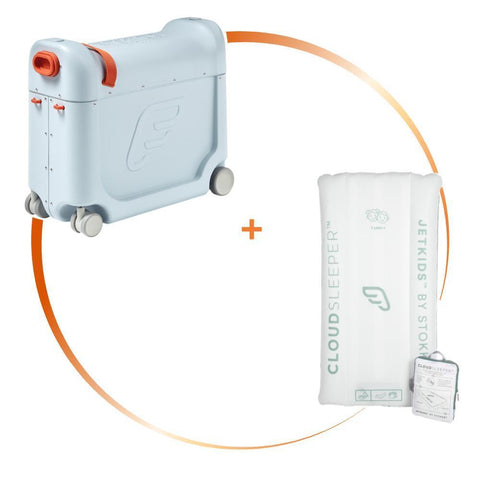 Pack Stokke JetKids Mala de Viagem BedBox Blue Sky + Cama Insuflável JetKids CloudSleeper White