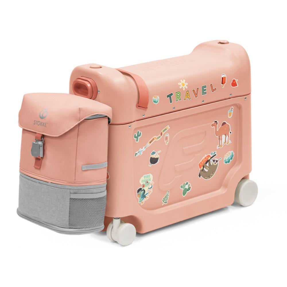 Paquete de viaje Stokke JetKids (caja de cama + mochila) Rosa coral