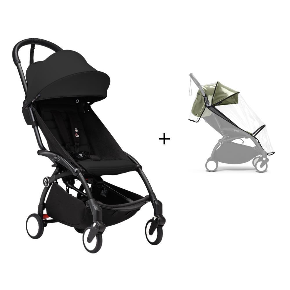 Paquete de chasis negro Stokke Yoyo³ + Paquete de colores + 6M negro + Funda para la lluvia