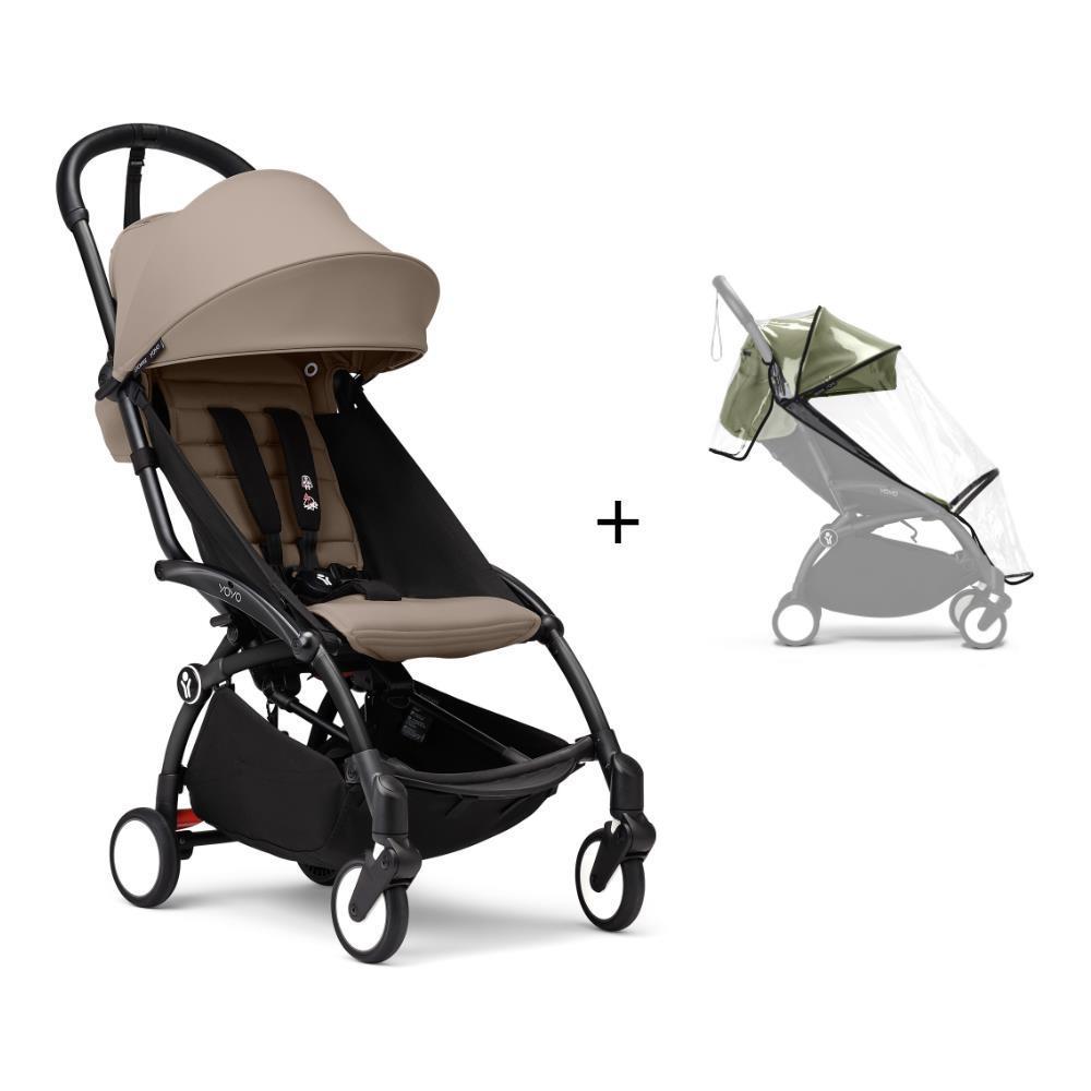 Paquete de chasis negro Stokke Yoyo³ + paquete de color + 6M color topo + funda para la lluvia