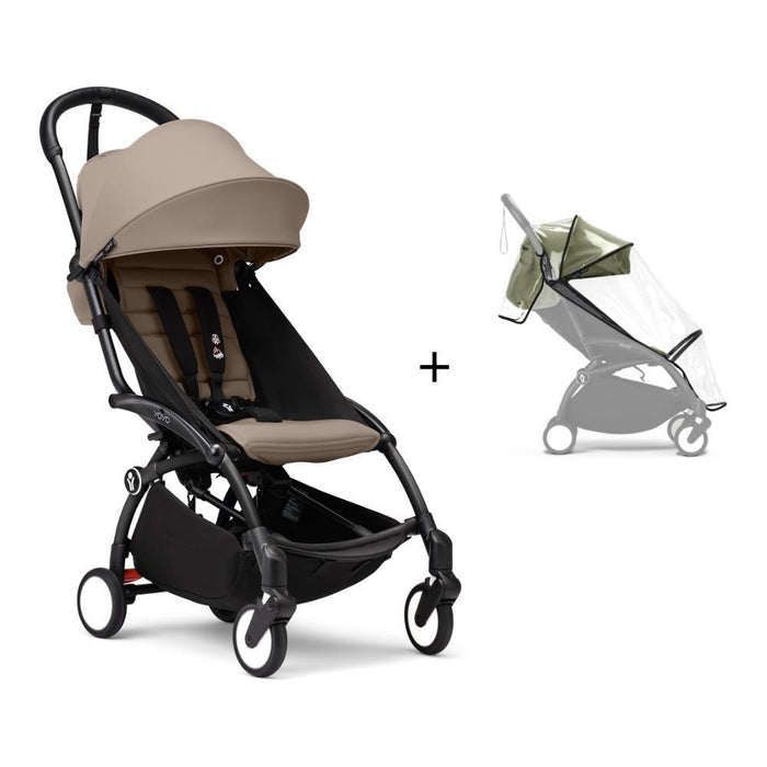 Pack Stokke Chassis Yoyo³ Black + Color Pack +6M Taupe + Capa da Chuva
