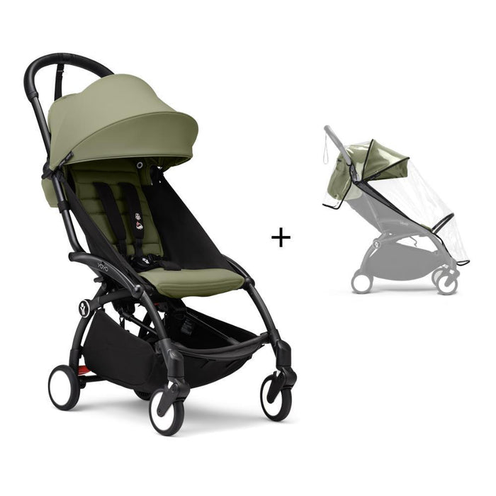 Pack Stokke Chassis Yoyo³ Black + Color Pack +6M Olive + Capa da Chuva
