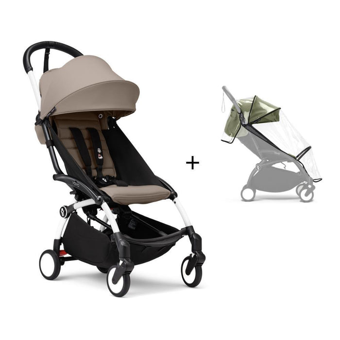 Pack Stokke Chassis Yoyo³ White + Color Pack +6M Taupe + Capa da Chuva
