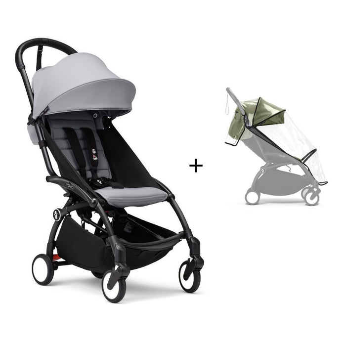 Pack Stokke Chassis Yoyo³ Black + Color Pack +6M Stone + Capa da Chuva