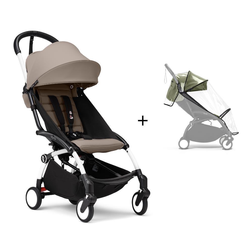 Stokke Yoyo³ Chassis Pack White + 6M Color Pack Toffee + Rain Cover