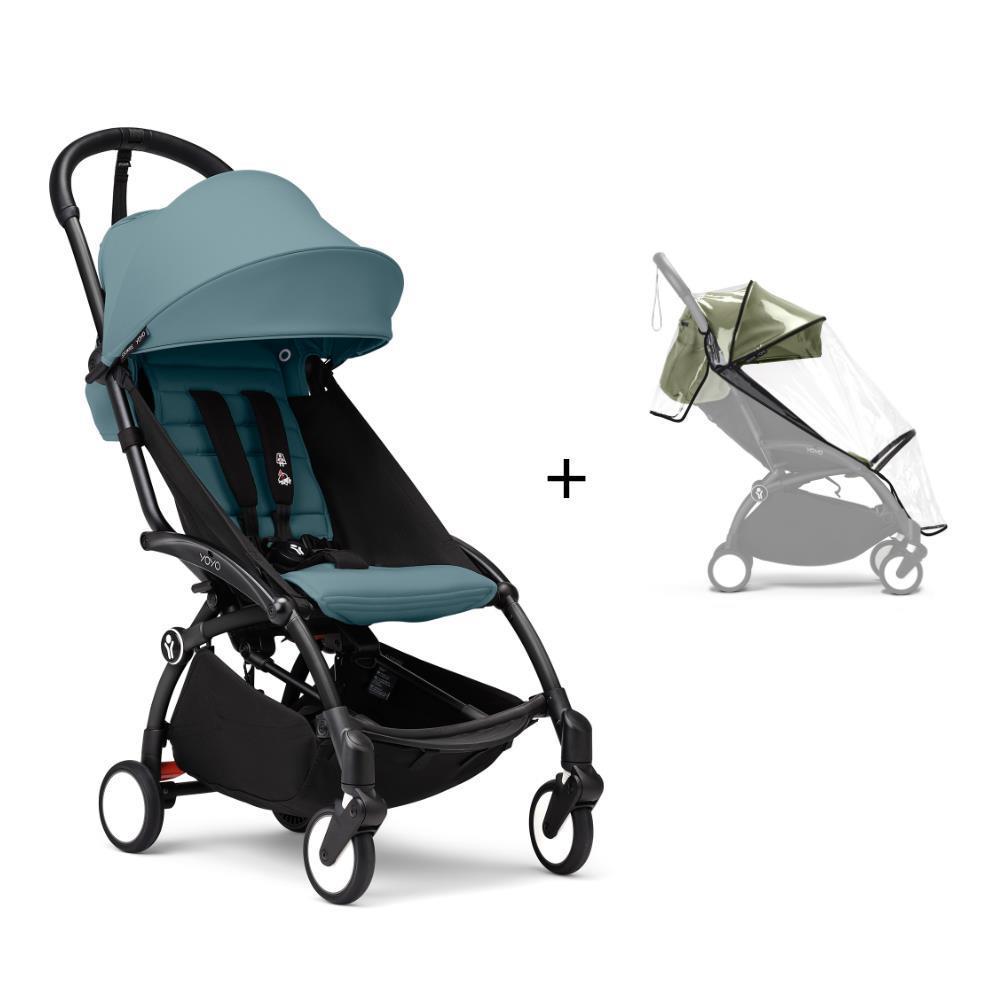 Pack Stokke Chassis Yoyo³ Black + Color Pack +6M Aqua + Capa da Chuva