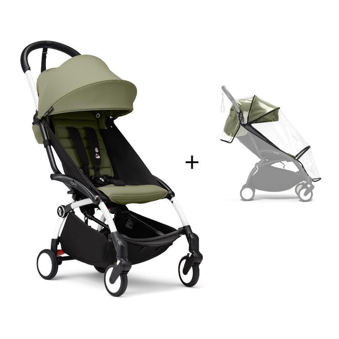 Pack Stokke Chassis Yoyo³ White + Color Pack +6M Olive + Capa da Chuva