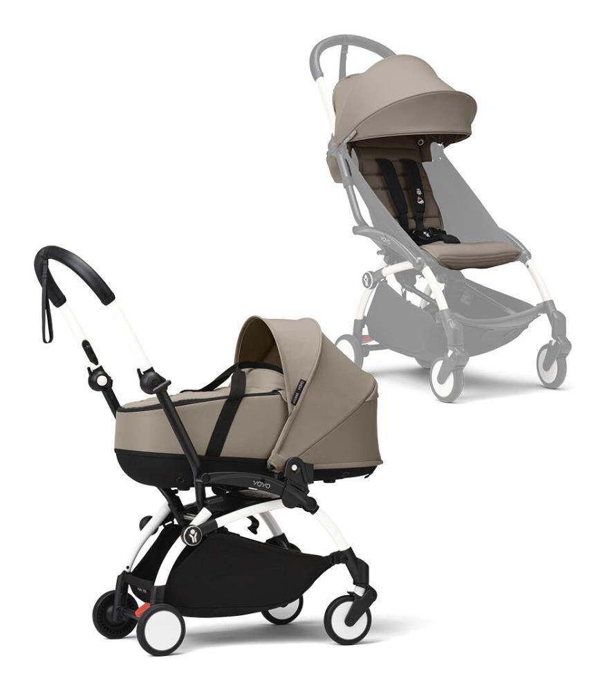 Pack Chasis Stokke Yoyo³ Blanco + Pack de Color + 6M Gris Topo + Capazo Gris Topo