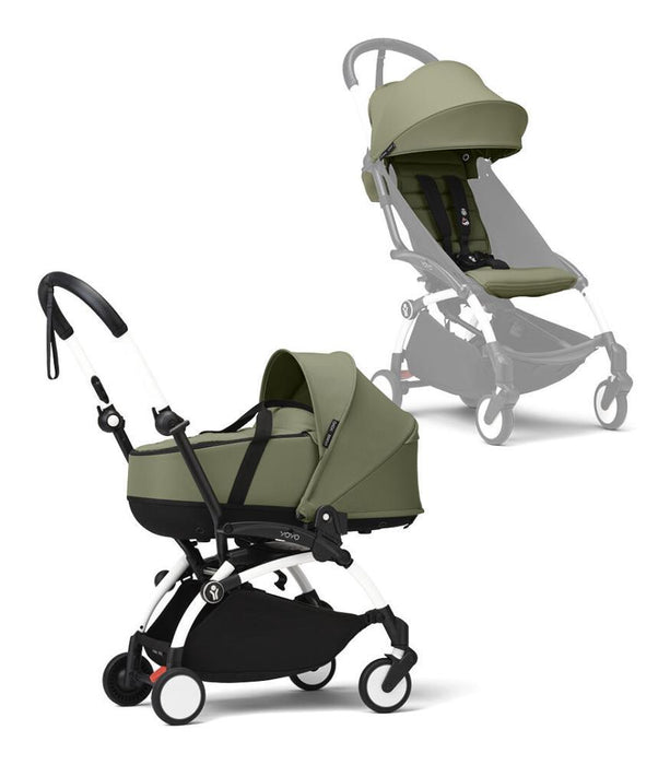 Pack Stokke Chassis Yoyo³ White + Color Pack +6M Olive + Alcofa Olive