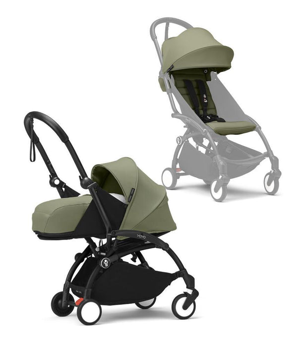 Pack Stokke Chassis Yoyo³ Black + Color Pack +6M Olive + Pack Recém-Nascido 0+ Olive