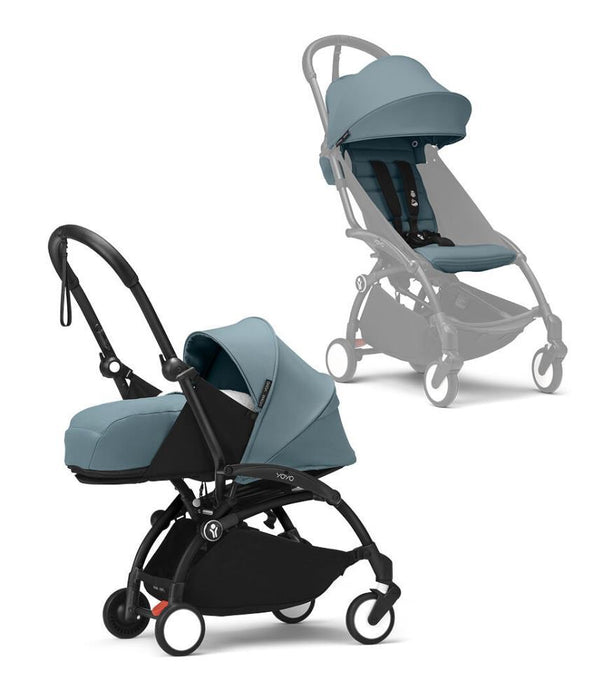 Pack Stokke Chassis Yoyo³ Black + Color Pack +6M Aqua + Pack Recém-Nascido 0+ Aqua