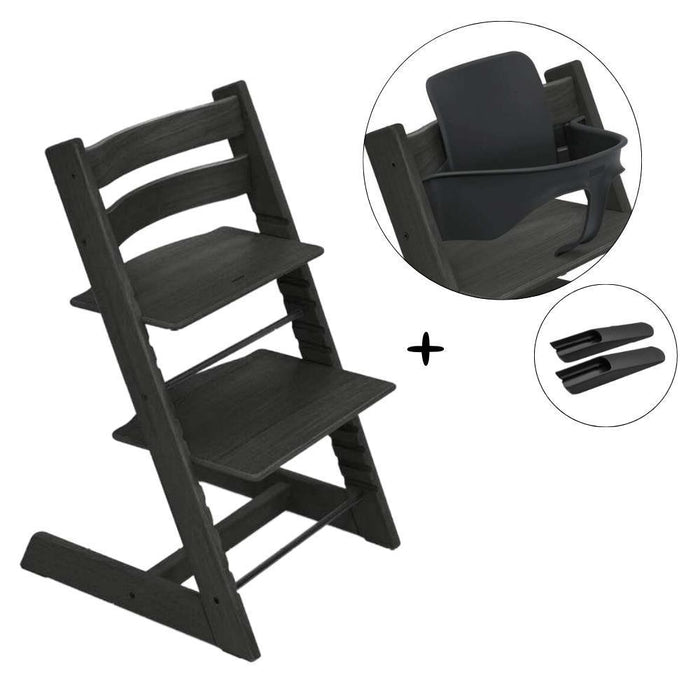 Pack Stokke Cadeira da Papa Tripp Trapp em Madeira Oak Black + Baby Set² Black