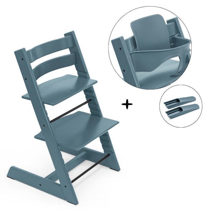 Pack Cadeira da Papa Tripp Trapp em Madeira Fjord Blue + Baby Set²  Fjord Blue