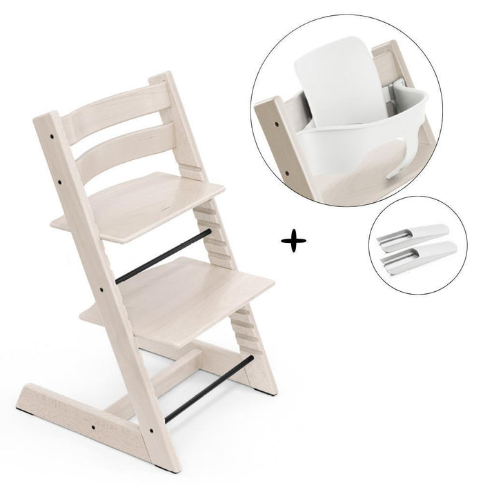Pack Cadeira da Papa Tripp Trapp em Madeira Whitewash + Baby Set² White