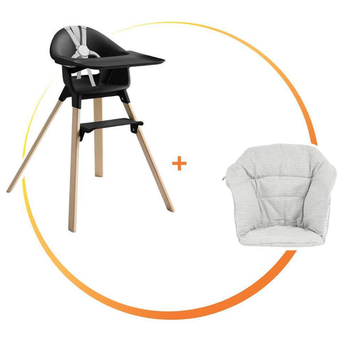 Pack Stokke Cadeira da Papa Clikk Black Natural + Almofada/Redutor Nordic Grey