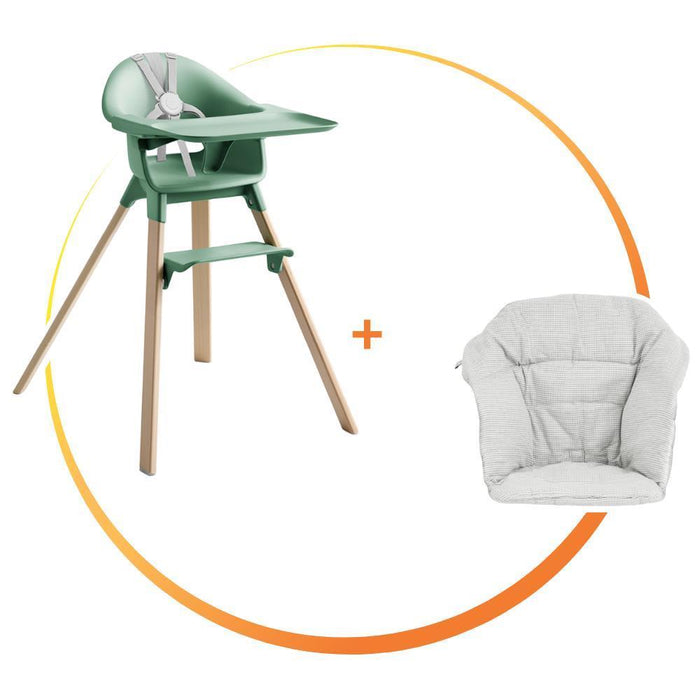Pack Stokke Cadeira da Papa Clikk Clover Green + Almofada/Redutor Nordic Grey