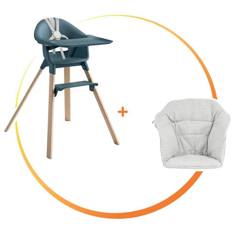 Pack Stokke Cadeira da Papa Clikk Fjord Blue + Almofada/Redutor Nordic Grey
