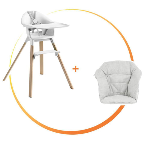 Pack Stokke Cadeira da Papa Clikk White + Almofada/Redutor Nordic Grey