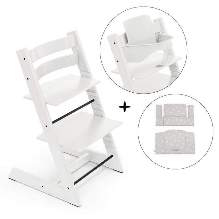 Pack Stokke Tripp Trapp + Baby Set² White + Almofada Clássica Star Silver