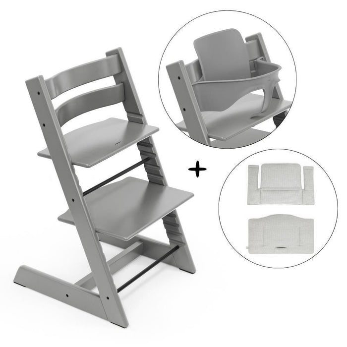Pack Stokke Tripp Trapp + Baby Set² Storm Grey + Almofada Clássica Nordic Grey