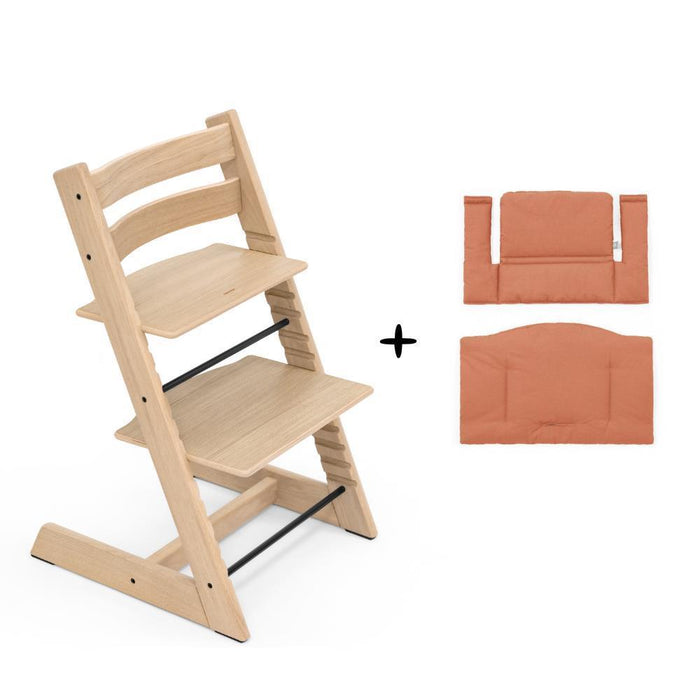 Pack Cadeira da Papa Stokke Tripp Trapp em Madeira Oak Natural + Almofada Clássica Terracota