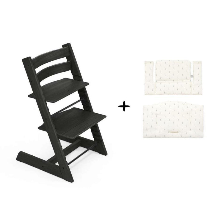 Pack Cadeira da Papa Stokke Tripp em Madeira Oak Black + Almofada Clássica Wheat Cream