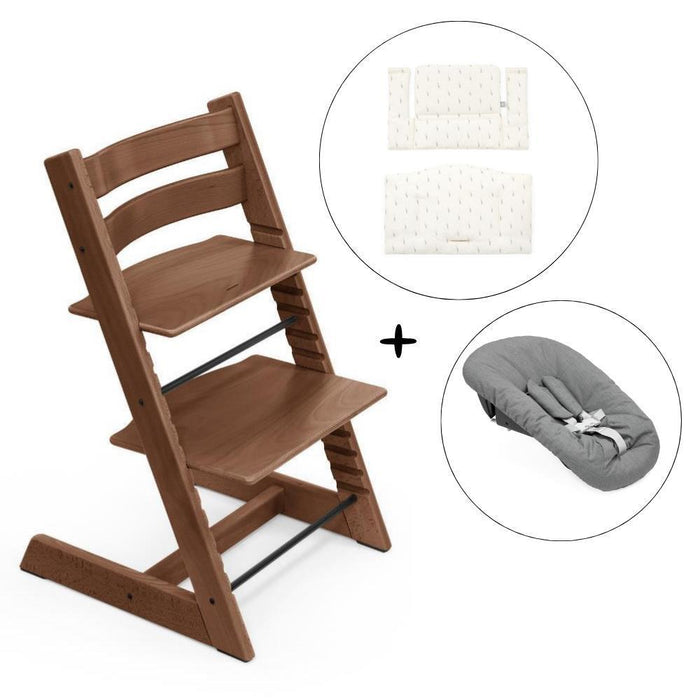 Pack Cadeira da Papa Stokke Tripp Trapp Warm Brown + Newborn Set Anthracite + Almofada Clássica Wheat Cream