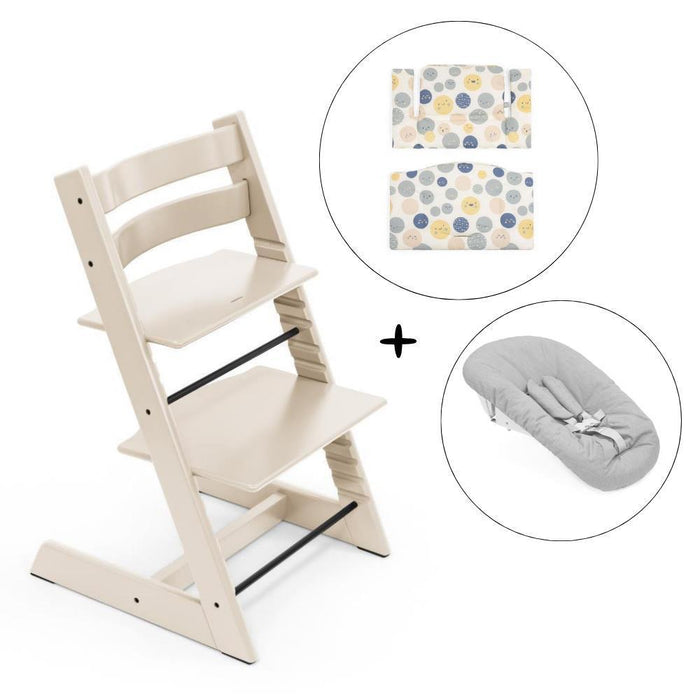 Pack Cadeira da Papa Stokke Tripp Trapp Vanilla White + Newborn Set Grey + Almofada Clássica Soul System