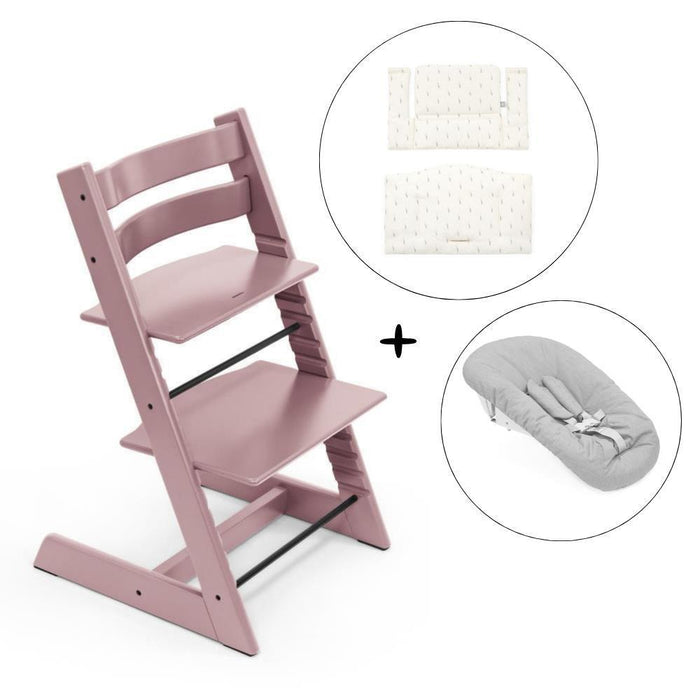 Pack Cadeira da Papa Stokke Tripp Trapp Heather Mauve + Newborn Set Grey + Almofada Clássica Wheat Cream