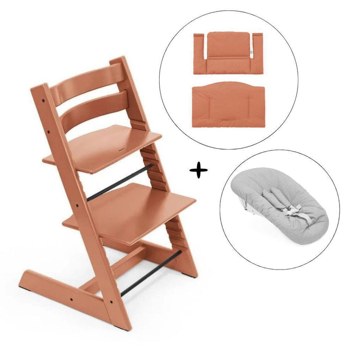 Pack Cadeira da Papa Stokke Tripp Trapp Terracota + Newborn Set Grey + Almofada Clássica Terracota