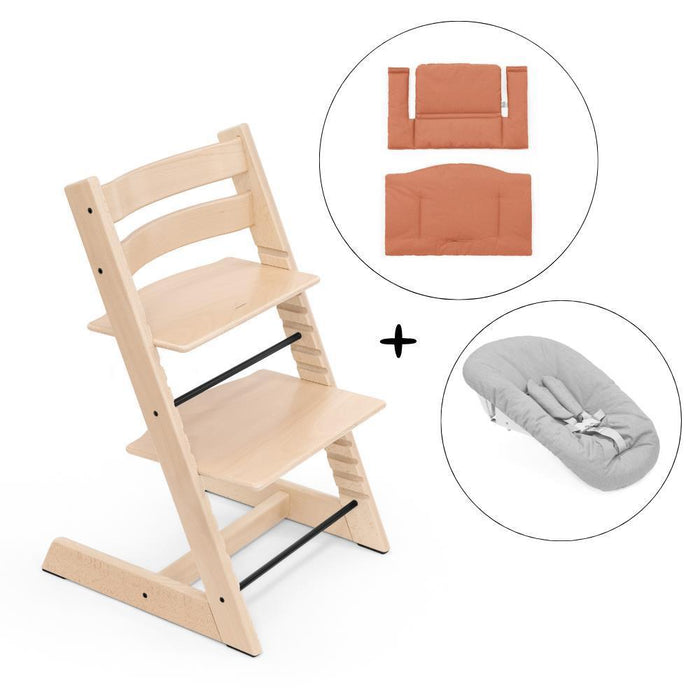 Pack Cadeira da Papa Stokke Tripp Trapp Natural + Newborn Set Gry + Almofada Clássica Terracota