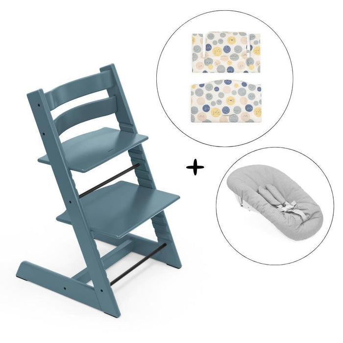 Pack Cadeira da Papa Stokke Tripp Trapp Fjord Blue + Newborn Set Grey + Almofada Clássica Soul System