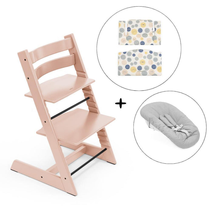 Pack Cadeira da Papa Stokke Tripp Trapp Serene Pink + Newborn Set Grey + Almofada Clássica Soul System