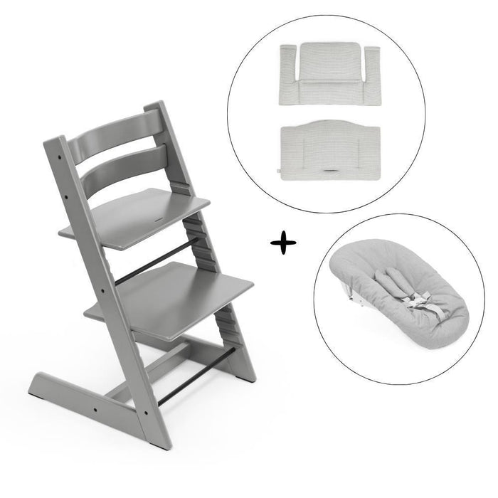 Pack Cadeira da Papa Stokke Tripp Trapp Storm Grey + Newborn Set Grey + Almofada Clássica Nordic Grey