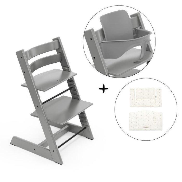Pack Stokke Tripp Trapp + Baby Set² Storm Grey  + Almofada Clássica Wheat Cream