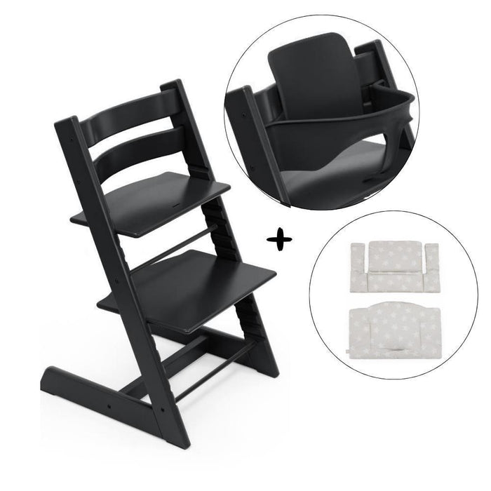 Pack Stokke Tripp Trapp + Baby Set² Black + Almofada Clássica Star Silver