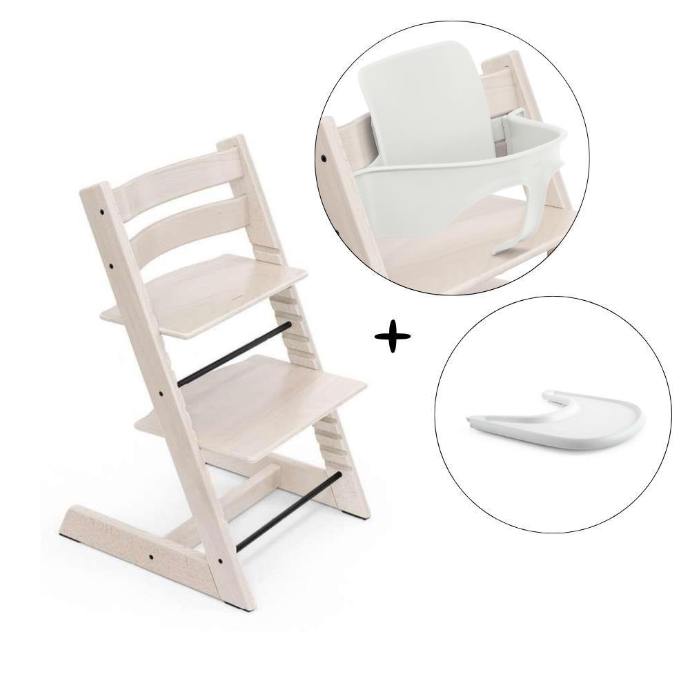 Stokke Tripp Trapp High Chair Bundle in Whitewash Wood + Baby Set² + White Tray
