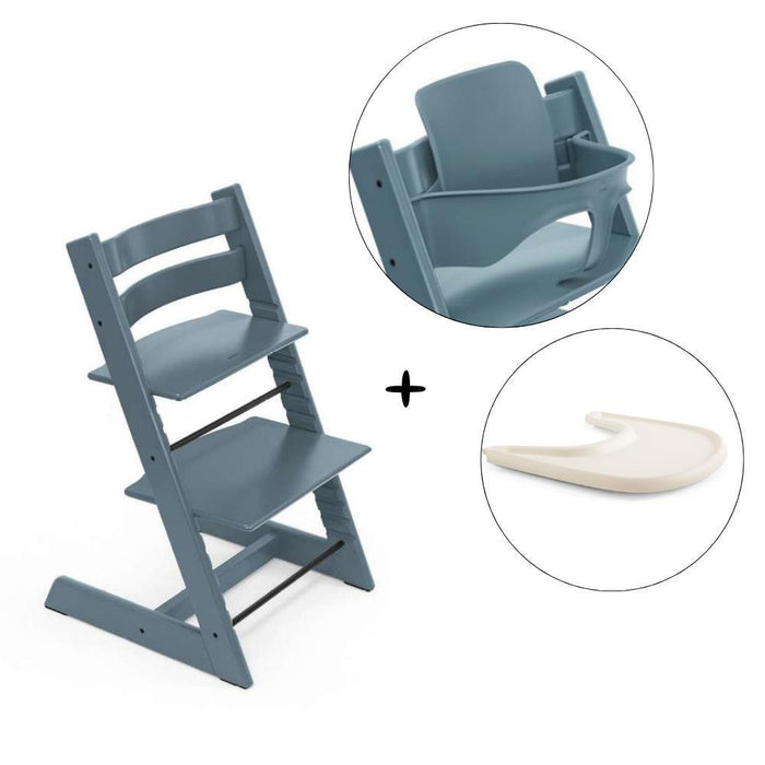 Pack Stokke Tripp Trapp + Baby Set²  Fjord Blue + Tabuleiro Vanilla White