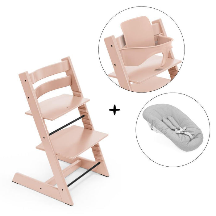 Pack Stokke Tripp Trapp + Baby Set² Serene Pink + Newborn Set Grey