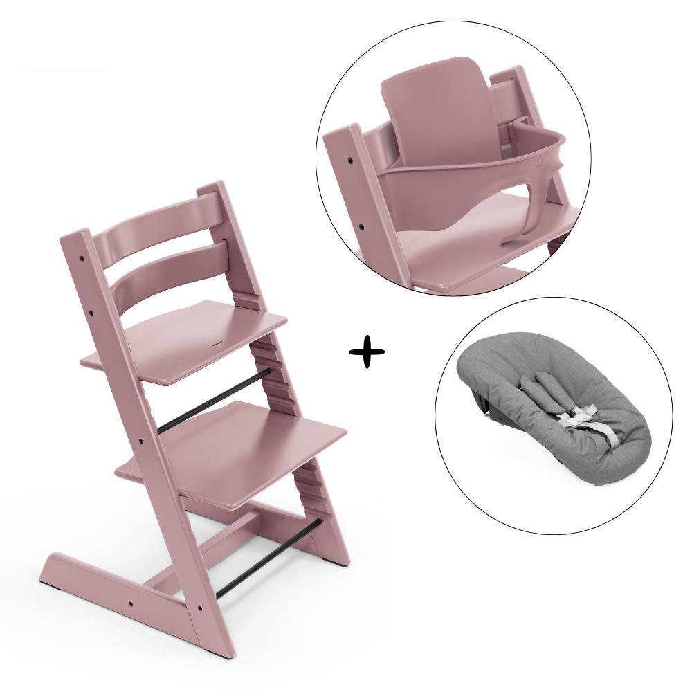 Stokke Tripp Trapp High Chair Bundle in Wood + Baby Set² Heather Mauve + Newborn Set Anthracite