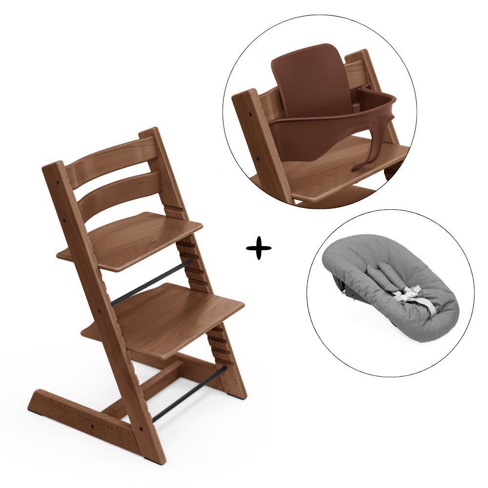 Stokke Tripp Trapp High Chair Wood Bundle + Baby Set² Warm Brown + Newborn Set Anthracite