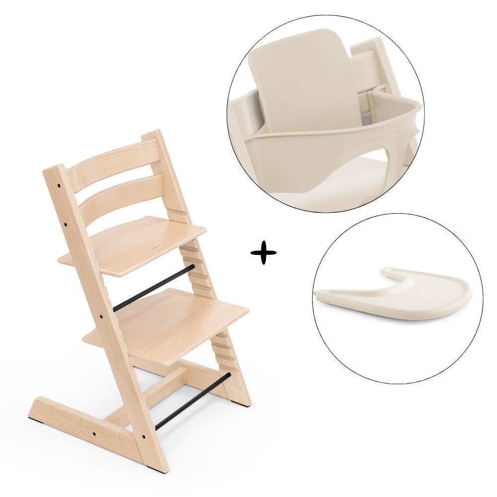 Stokke Tripp Trapp Natural Wood Bundle + Baby Set² + Vanilla White Tray