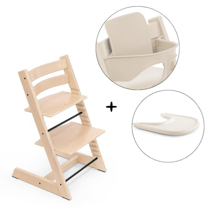 Pack Stokke Tripp Trapp Natural + Baby Set² + Tabuleiro Vanilla White
