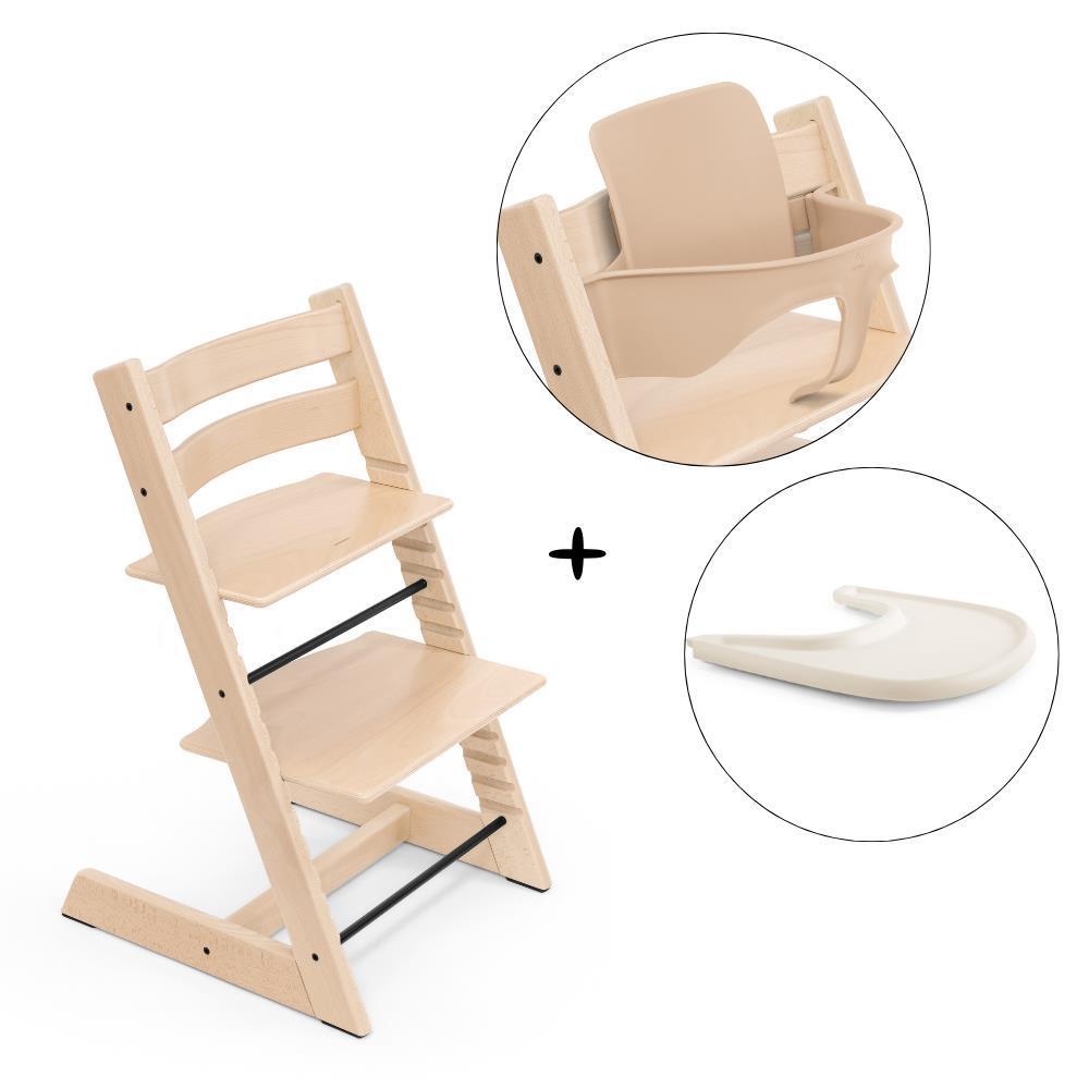 Paquete Stokke Tripp Trapp + Set para bebé² Natural + Bandeja blanca vainilla