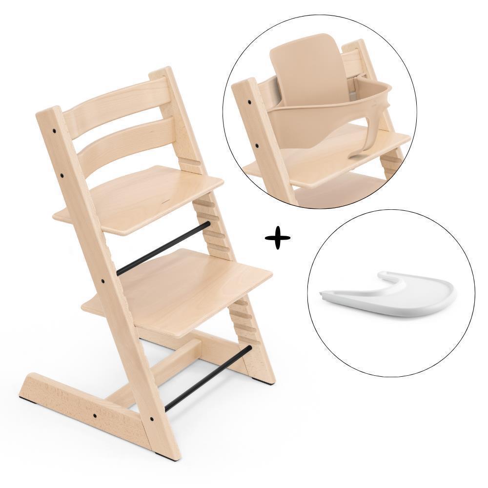 Stokke Tripp Trapp High Chair Bundle + Baby Set² Natural + Tray White
