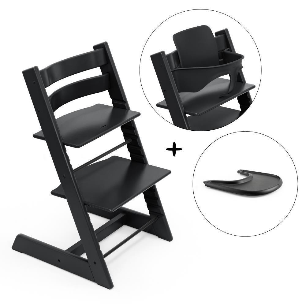 Stokke Tripp Trapp High Chair Bundle + Baby Set² + Tray Black