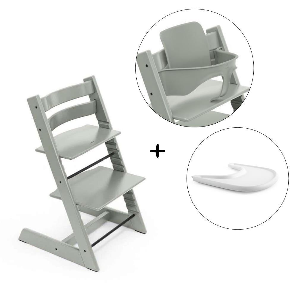 Stokke Tripp Trapp High Chair Bundle + Baby Set² Glacier Green + Tray White