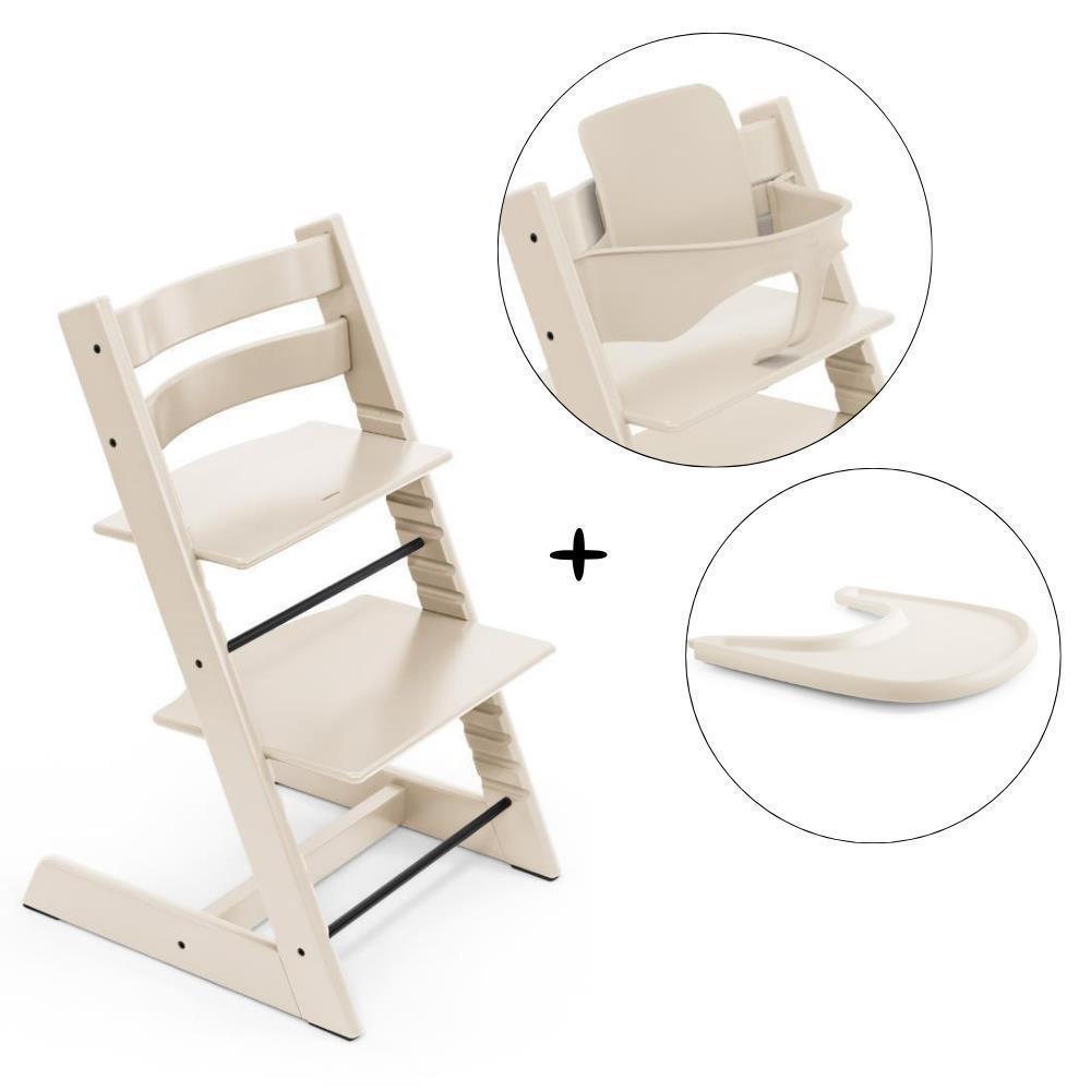 Stokke Tripp Trapp High Chair Bundle + Baby Set² + Tray Vanilla White