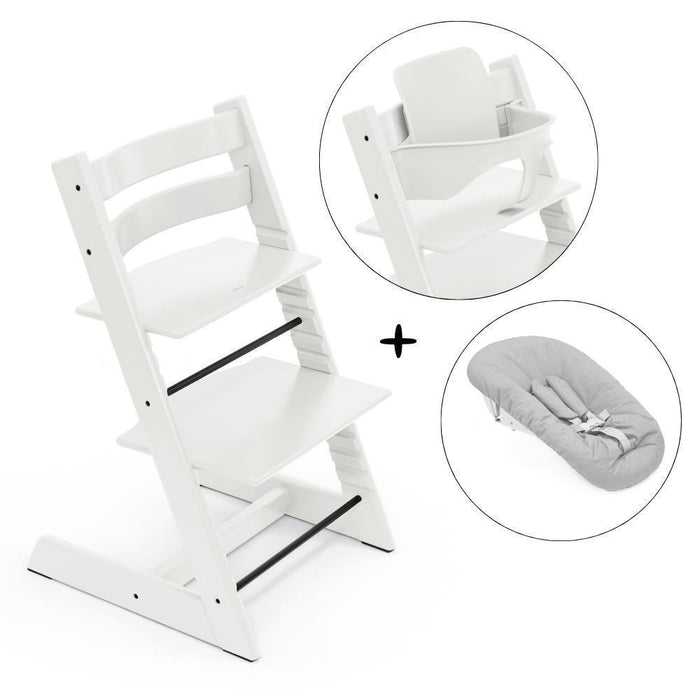 Stokke Bundle Tripp Trapp + Baby Set² White + Newborn Set Grey
