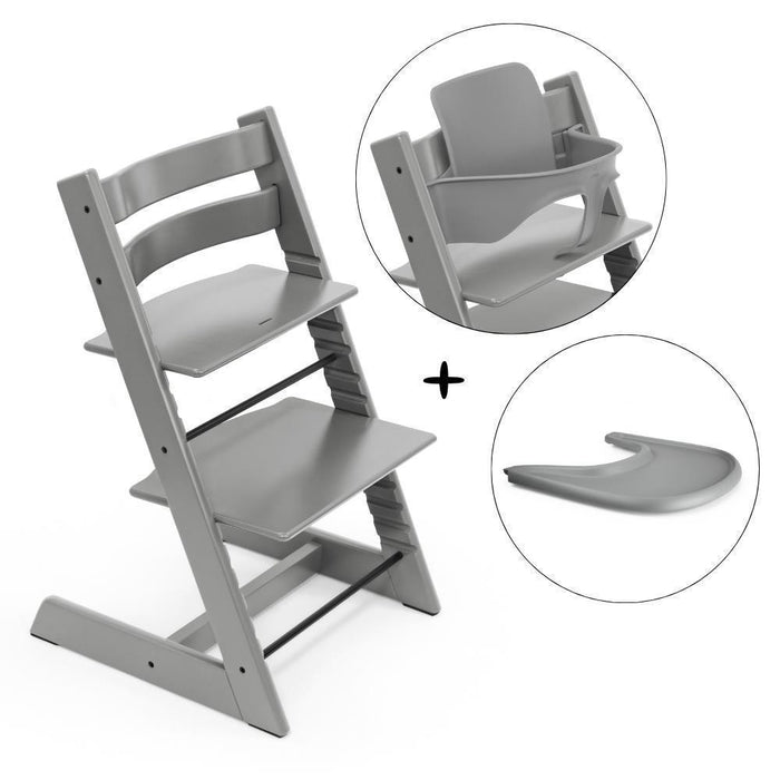 Stokke Bundle Cadeira da Papa TrippTrapp + Baby Set² + Tabuleiro Storm Grey